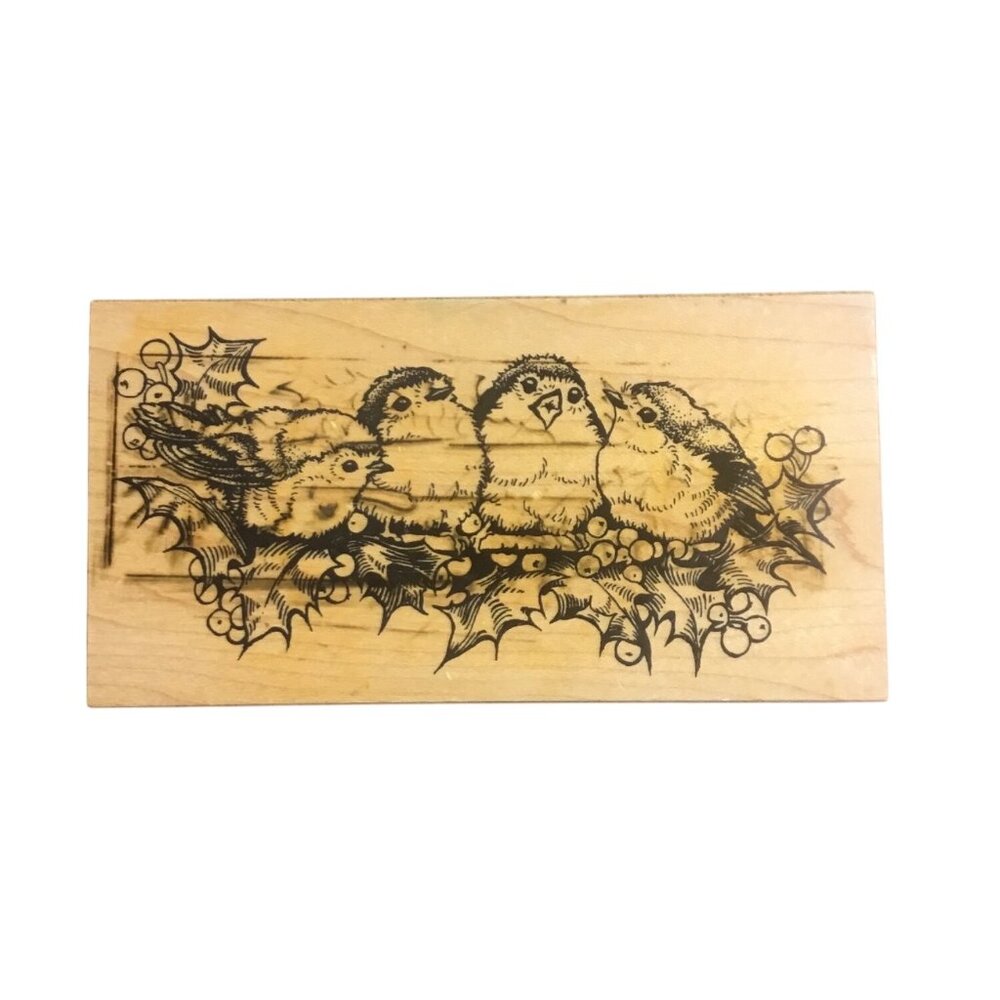 PSX K-1884  Birds On Holly Rubber Stamp